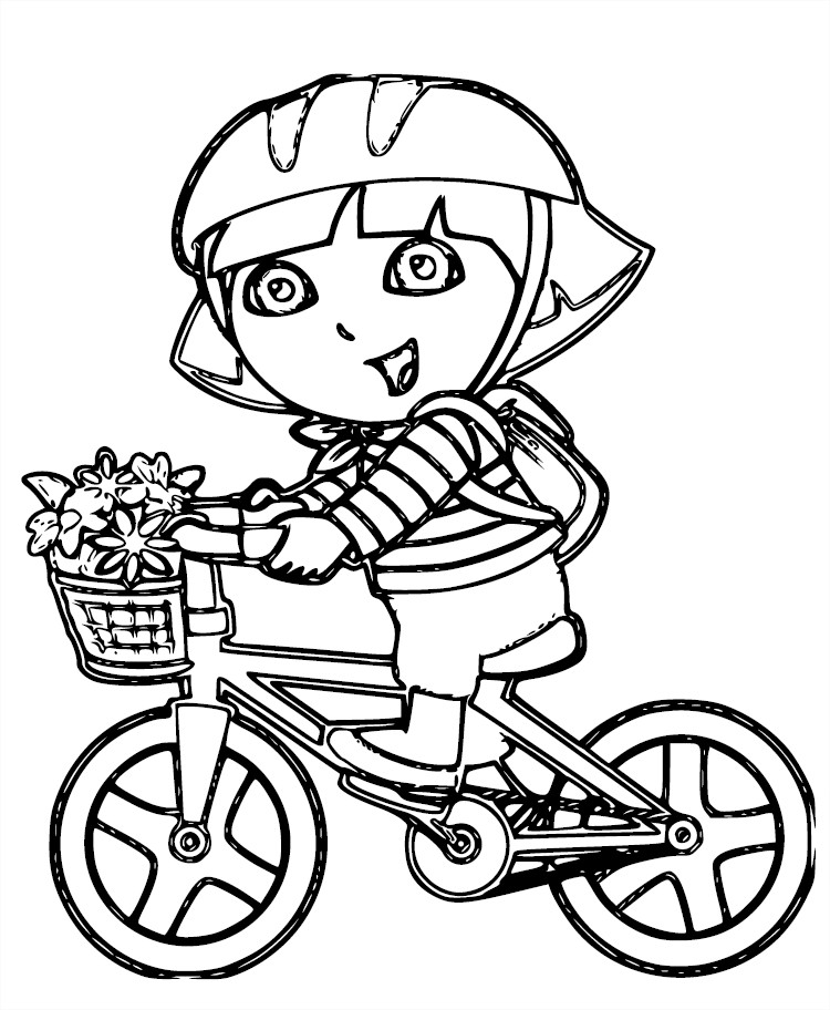 Coloriage dora l'exploratrice sur un velo