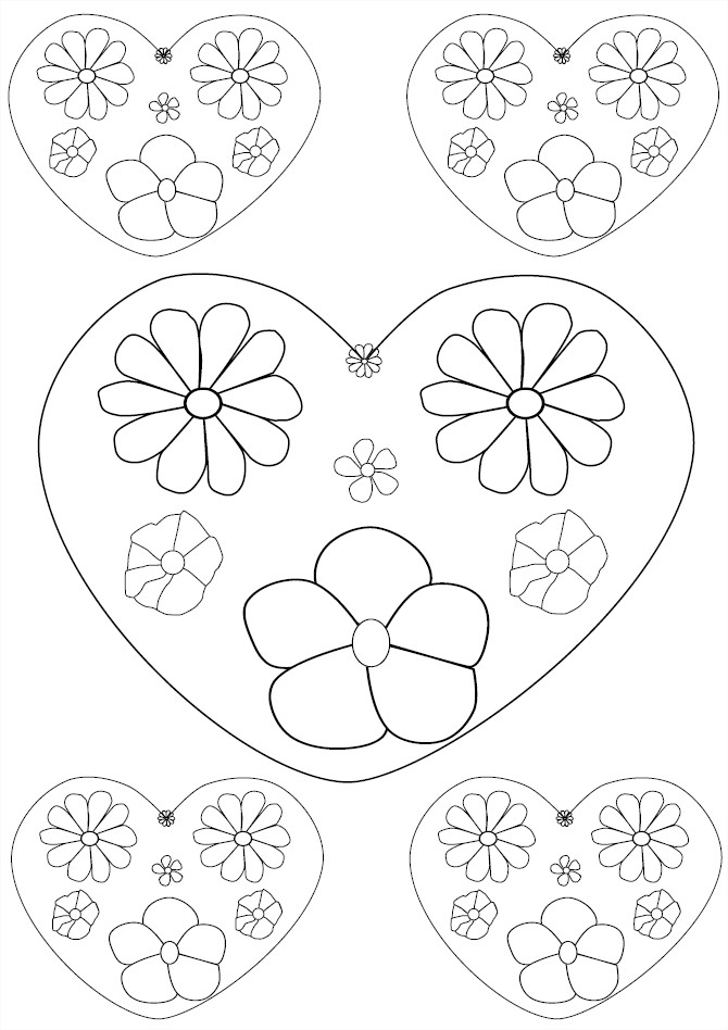 Coloriage coeurs de fleurs